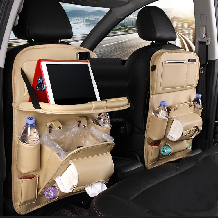 DriveTidy Seat Back Organizer with Fold-Down Tray — PU Leather