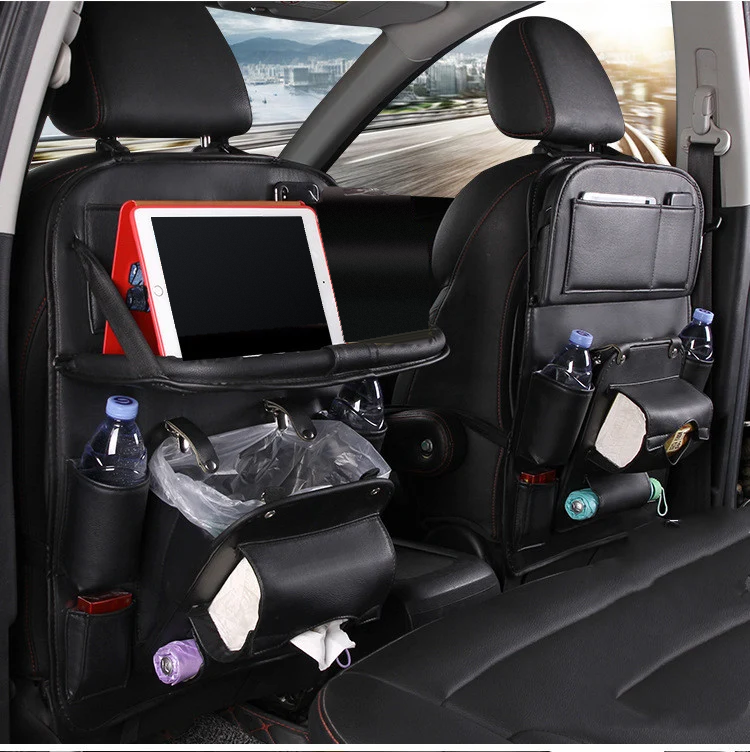 DriveTidy Seat Back Organizer with Fold-Down Tray — PU Leather