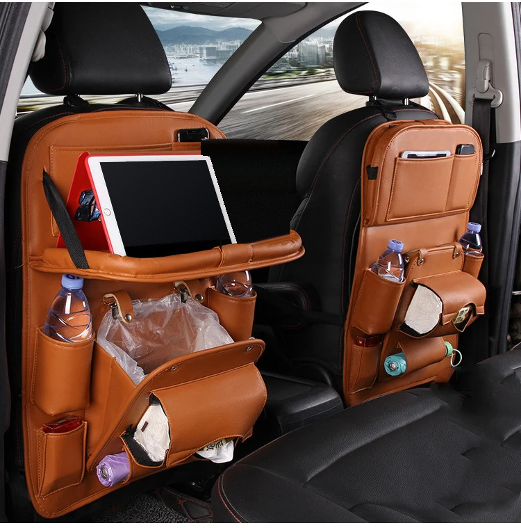 DriveTidy Seat Back Organizer with Fold-Down Tray — PU Leather