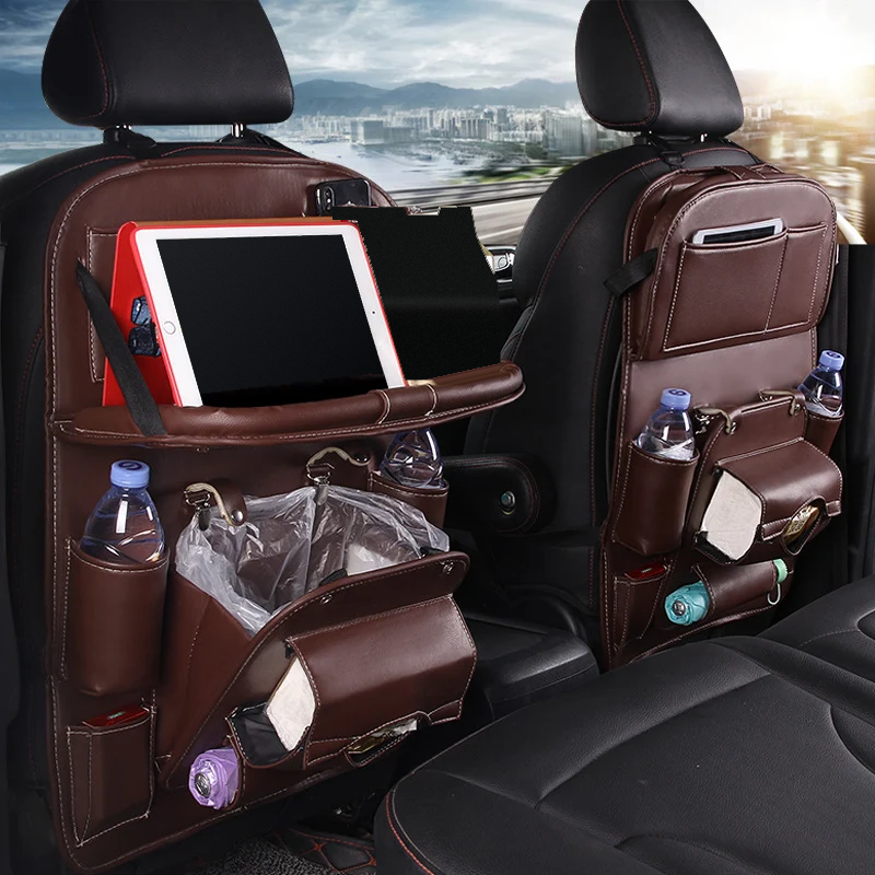 DriveTidy Seat Back Organizer with Fold-Down Tray — PU Leather