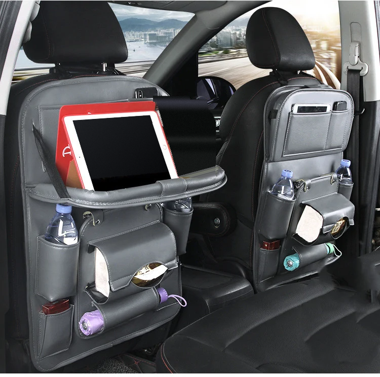 DriveTidy Seat Back Organizer with Fold-Down Tray — PU Leather