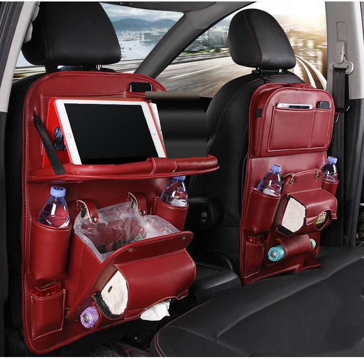 DriveTidy Seat Back Organizer with Fold-Down Tray — PU Leather