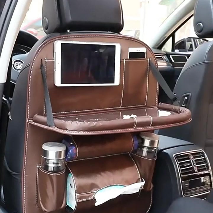 DriveTidy Seat Back Organizer with Fold-Down Tray — PU Leather