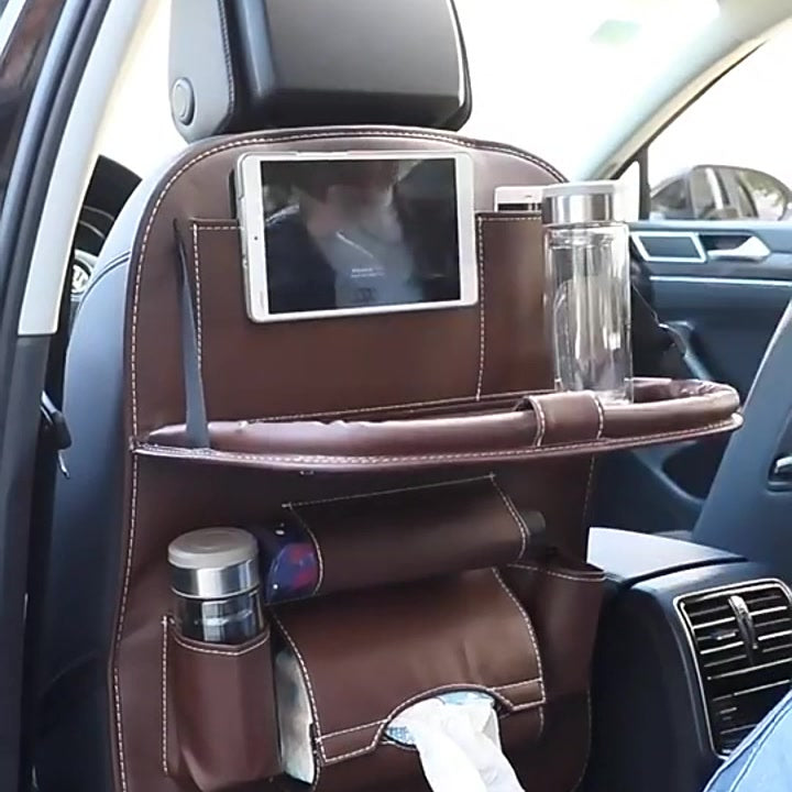 DriveTidy Seat Back Organizer with Fold-Down Tray — PU Leather