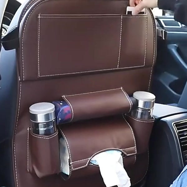 DriveTidy Seat Back Organizer with Fold-Down Tray — PU Leather